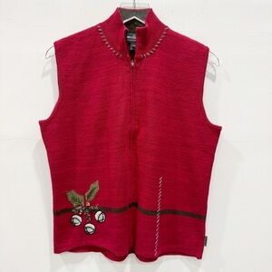 Woolrich Christmas Holiday Wool Vest Knit Red Full Zip Large